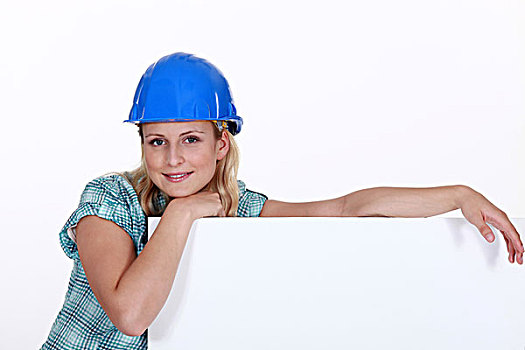 女性,建筑工人,广告牌