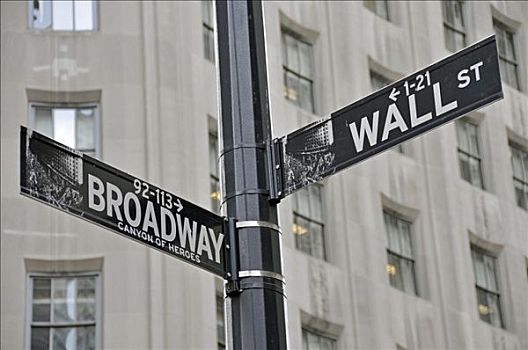 路标,户外,纽约股票交易所,华尔街,曼哈顿,纽约,美国