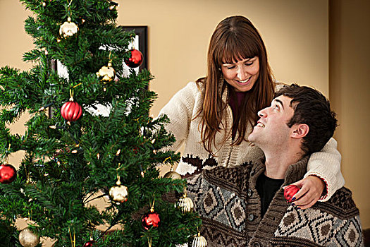 情侣,装饰,圣诞树