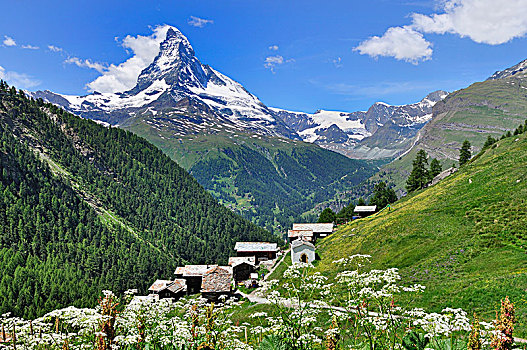 山村,正面,雪,马塔角,策马特峰,瓦莱州,瑞士,欧洲