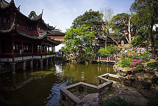上海豫园,中式园林,池塘