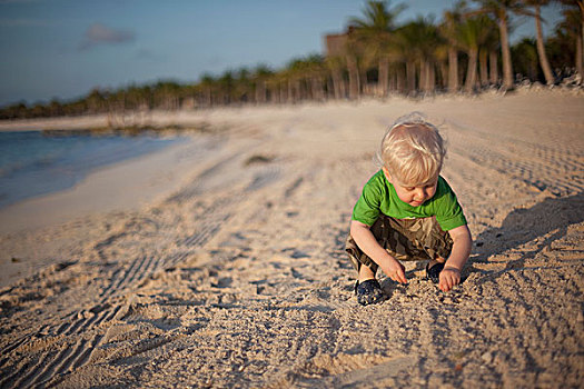 幼儿,男孩,海滩