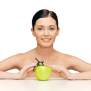美,健康饮食,概念,美女,青苹果