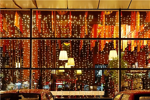 圣诞彩灯,餐馆,窗户