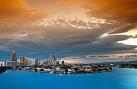 全景,城市,冲浪者天堂,黄金海岸,昆士兰,澳大利亚
