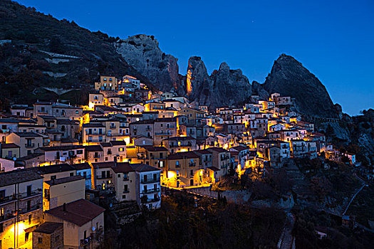 风景,山村,夜晚,白云岩,巴西里卡塔,意大利