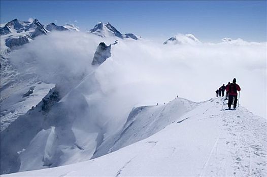 登山者,布莱特峰,粉色,策马特峰,沃利斯,瓦莱,瑞士