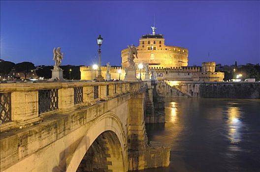 圣天使桥,夜晚,罗马,意大利
