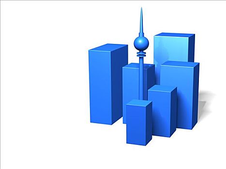 蓝色,摩天大楼,通信塔,抽象,3d,模型