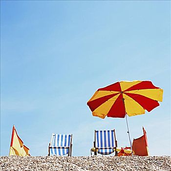折叠躺椅,伞,海滩