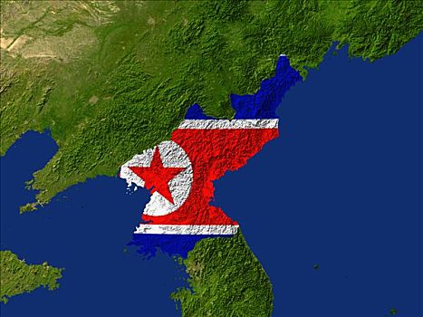 卫星图,朝鲜,旗帜,遮盖