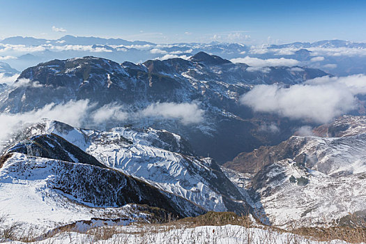 山脉沟壑云海雪山