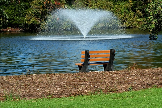 喷泉,水塘,公园长椅