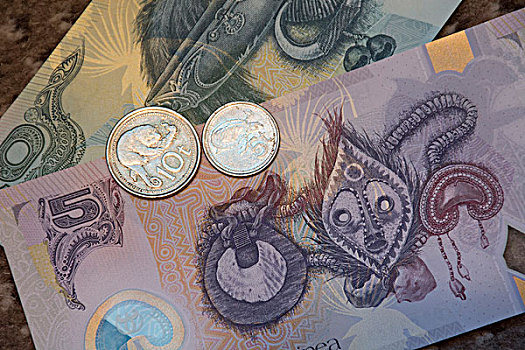 美拉尼西亚,巴布亚新几内亚,乡村,彩色,钱,五个,两个,钞票,零钱