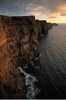 莫赫悬崖,水,日落,爱尔兰