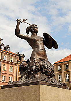 广场,雕塑,美人鱼,老城,华沙,波兰