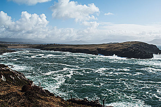 波浪,碰撞,头部,巴岭斯基里格海湾,凯瑞郡,爱尔兰,英国