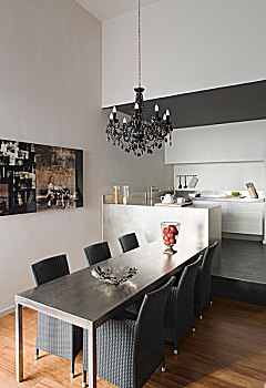 餐桌,灰色,藤条,篓编物,椅子,现代,厨房