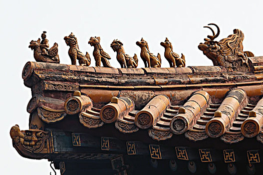 中国,北京,雍和宫,屋顶,塑像,脊