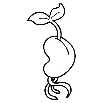 黑白,卡通,发芽,种子