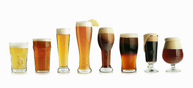 种类,啤酒,玻璃杯,排列