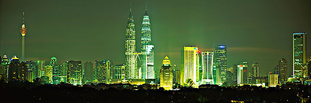 城市天际线,夜晚,吉隆坡,马来西亚