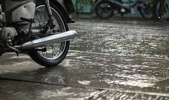 摩托车,特写,雨滴