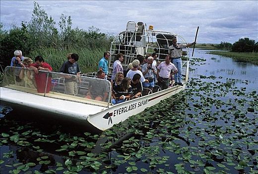 船,游客,大沼泽地国家公园,佛罗里达,美国,北美