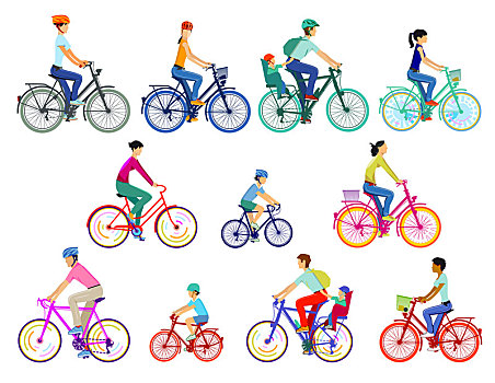骑自行车,群体,插画,隔绝