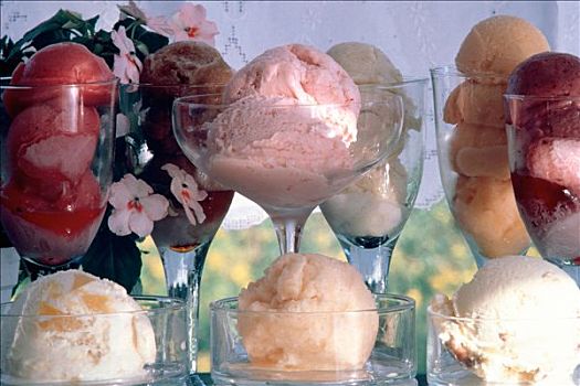 多样,种类,冰淇淋,玻璃盘