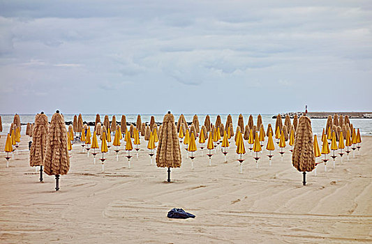 排,折叠,沙滩伞,海滩,意大利