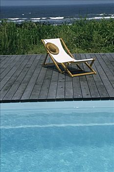 日本,帽子,折叠躺椅,平台,游泳池,翠绿,海洋