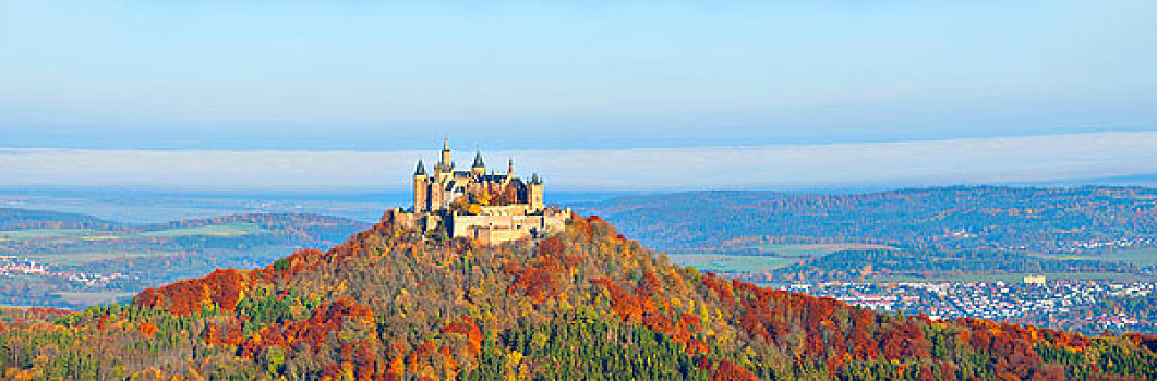 城堡,早晨,亮光,雾,巴登符腾堡,德国,欧洲
