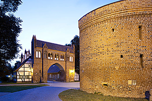 大门,堡垒,城门,中世纪,要塞,四个,城市,梅克伦堡前波莫瑞州,德国,欧洲