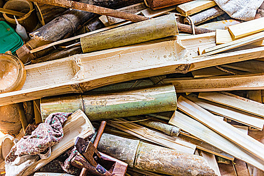 工具,竹子,废料,全画幅,茵莱湖,掸邦,缅甸,亚洲