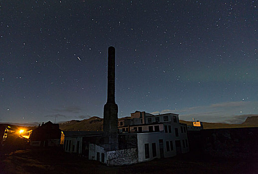 冰岛,青鱼,工厂,烟囱,夜晚,星空,流星,北极光