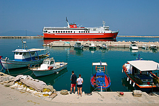渡轮,港口,凯法利尼亚岛,希腊
