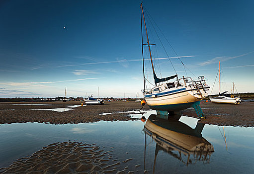 英格兰,诺福克,船,沙子,堤岸,退潮,海岸