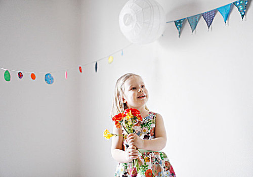 3岁,女孩,拿着,花,花束