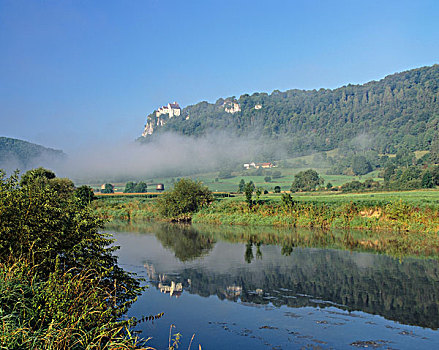 城堡,多瑙河,河,山谷,自然,公园,阿尔卑斯山,巴登符腾堡,德国,欧洲