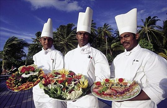 马尔代夫,三个,厨师,食物