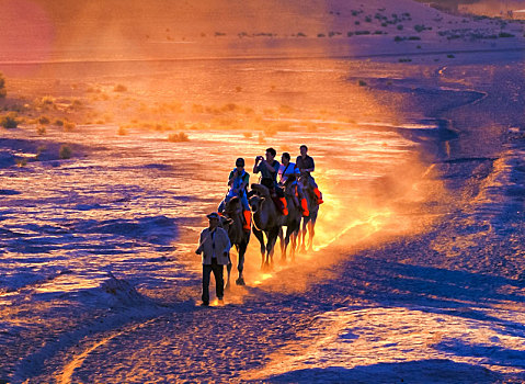 甘肃,玉门关,夕阳,游客,骆驼,沙漠,沙丘,阳光