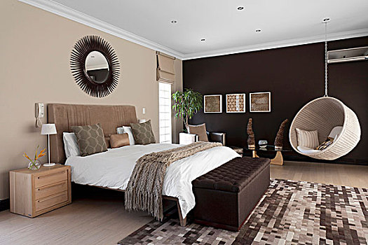 优雅,卧室,褐色,土耳其,脚,双人床,悬挂,椅子