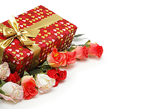 礼盒,玫瑰,隔绝,白色背景