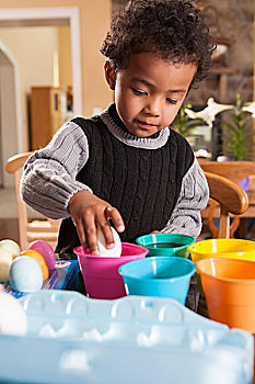 男孩,上色,杯子,染色,复活节彩蛋,厨房