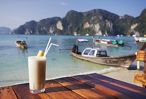 水果奶昔,海滩,泰国
