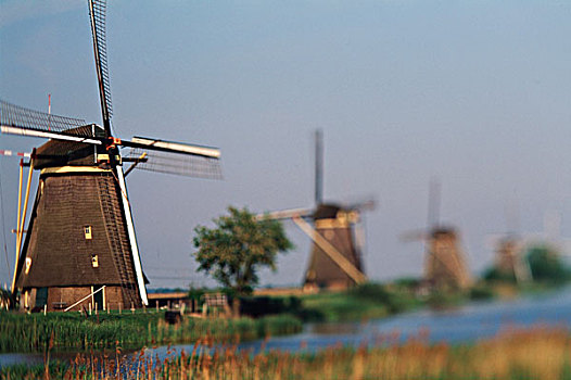 荷兰,荷兰南部,小孩堤防风车村,风车,乡村,大幅,尺寸