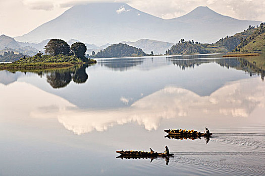 独木舟,漂浮,湖,背景,乌干达