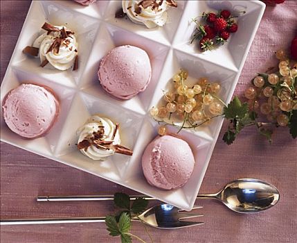 树莓,冰淇淋,奶油,浆果