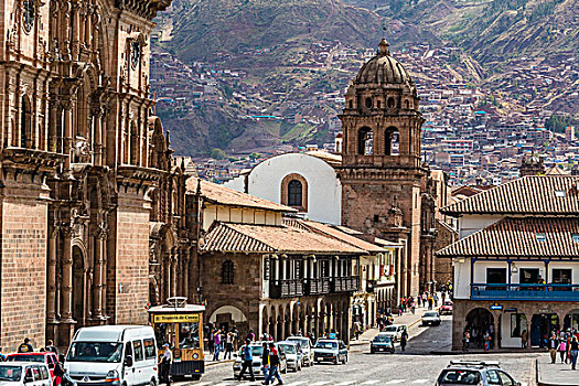 街景,教堂,阿玛斯,库斯科,秘鲁